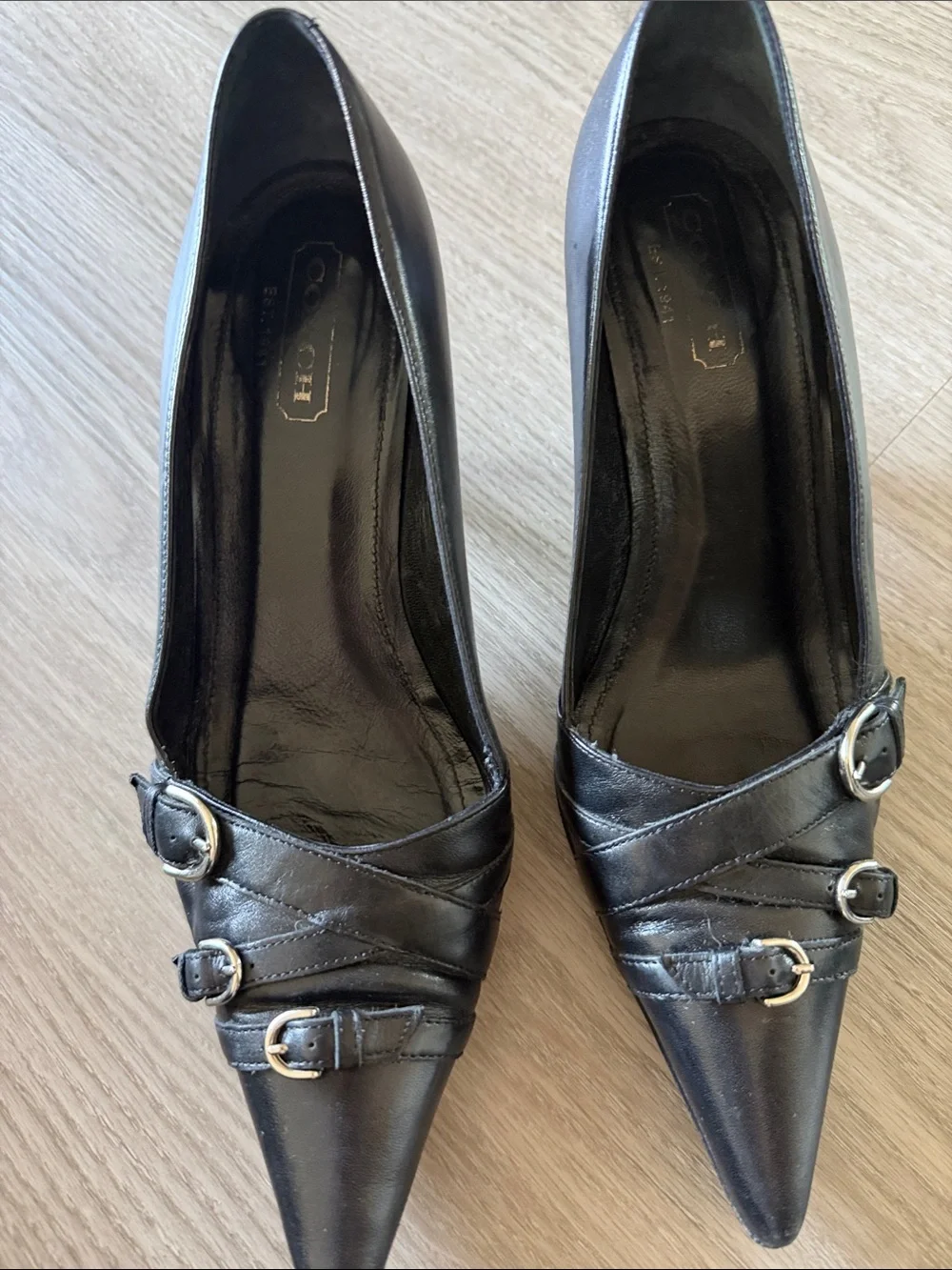 Coach Black Pointed-Toe Buckle Heels